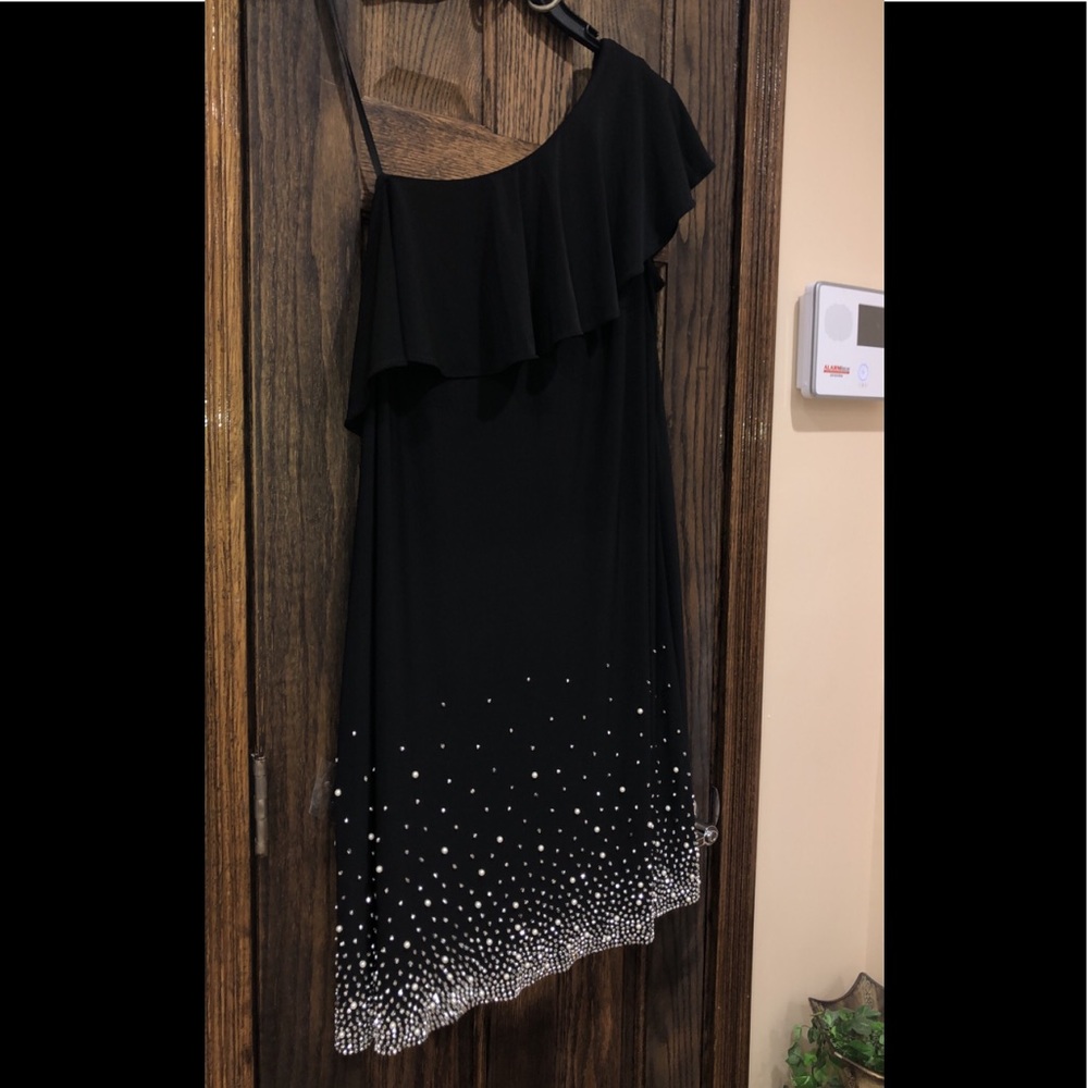 Women Formal Cocktail Dress Plus Sz 1X 2X 3X One Shoulder Short Black Pearl MSK - Picture 5 of 8